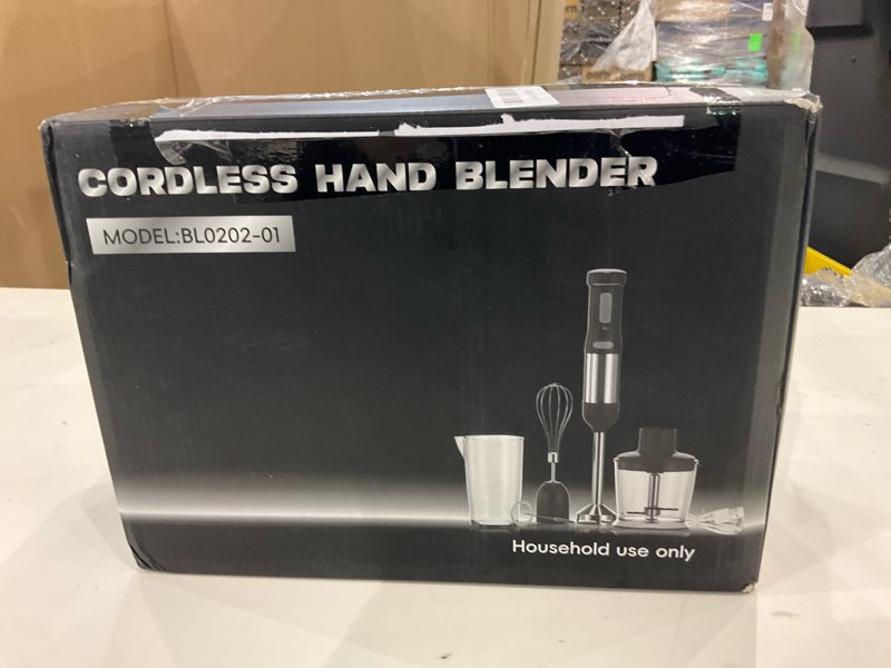 Condition photo showing New/Like New for Cordless Immersion Hand Blender, 5-in-1 Variable Speed blender handheld,Rechargeable with 2000mAh Battery, BPA-Free & Dishwasher-Safe Accessories:700ml Beaker,Chopper,Whisk & Milk Frother,Grey