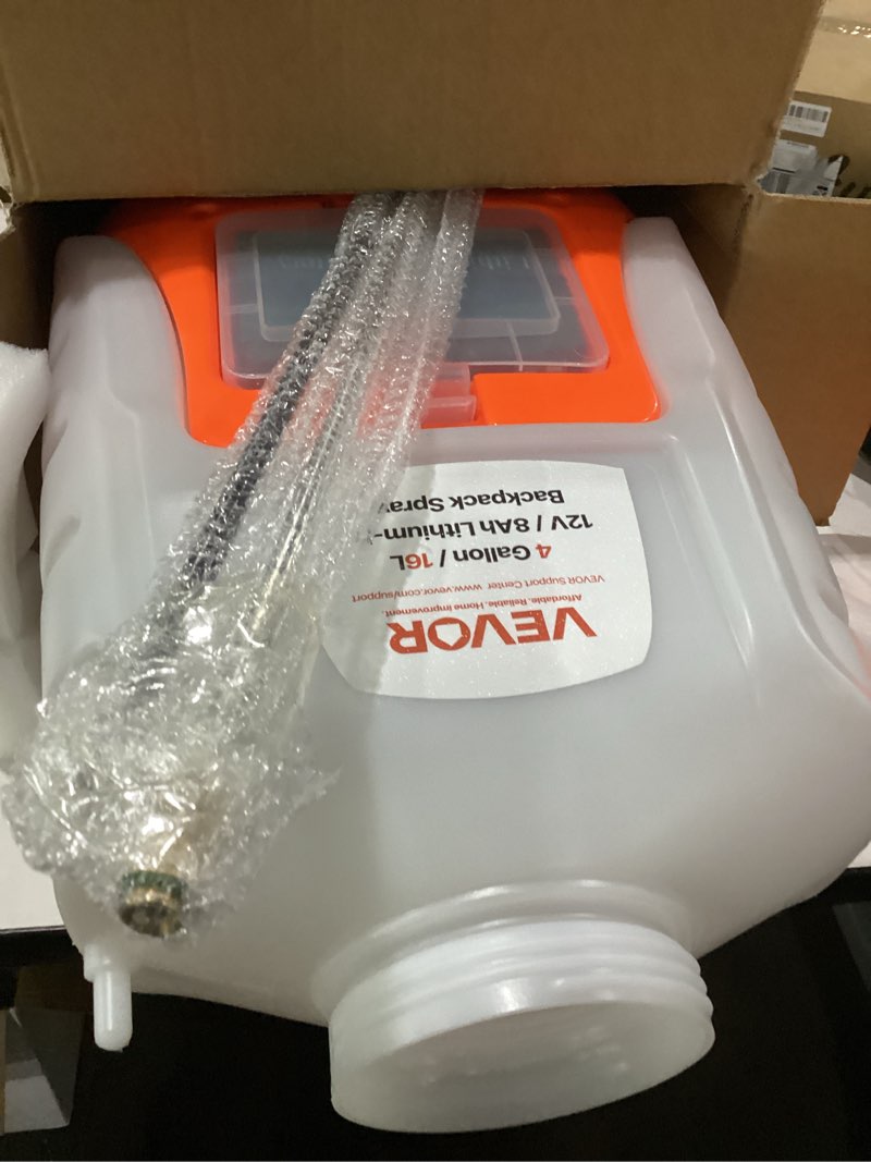 Condition photo showing Good Condition for vevor battery powered backpack sprayer, 0-90 psi adjustable pressure, 4 gallon tank, back pack sprayer with 8 nozzles and 2 wands, 12v 8ah battery, wide mouth lid for weeding, spraying, cleaning