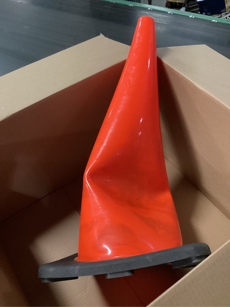 Condition photo showing As Is for global industrial 28" non-reflective traffic cone, black base, 7 lbs