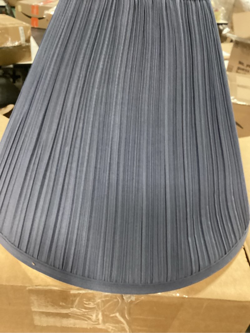 Condition photo showing As Is for Aspen Creative 33195, Transitional Hardback Empire Shaped Mushroom Pleated Dark Blue Spider Shade, 6" Top x 16" Bottom x 12" Slant