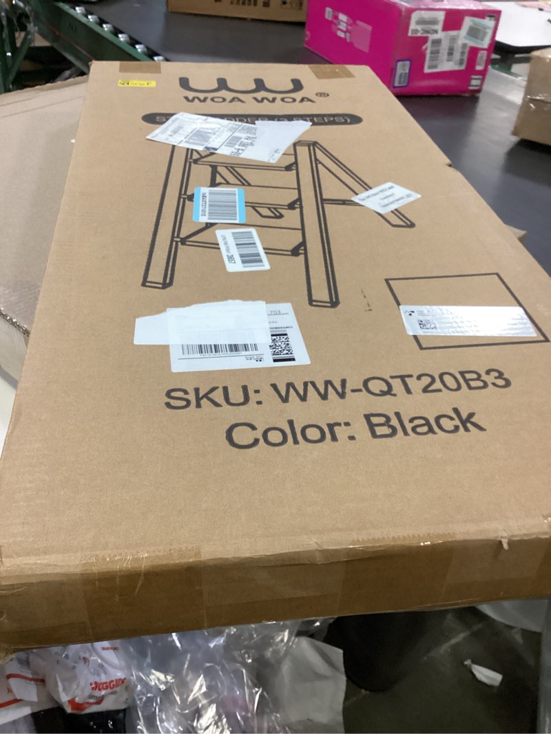 Condition photo showing New/Like New for WOA WOA Step Ladder, Portable Lightweight Home Ladder, Folding Step Stool with Widening Pedals, Kitchen Stepladder, Space Save, Easy to Store, 300 lbs Capacity (3 Step, Black) 3 Step Black