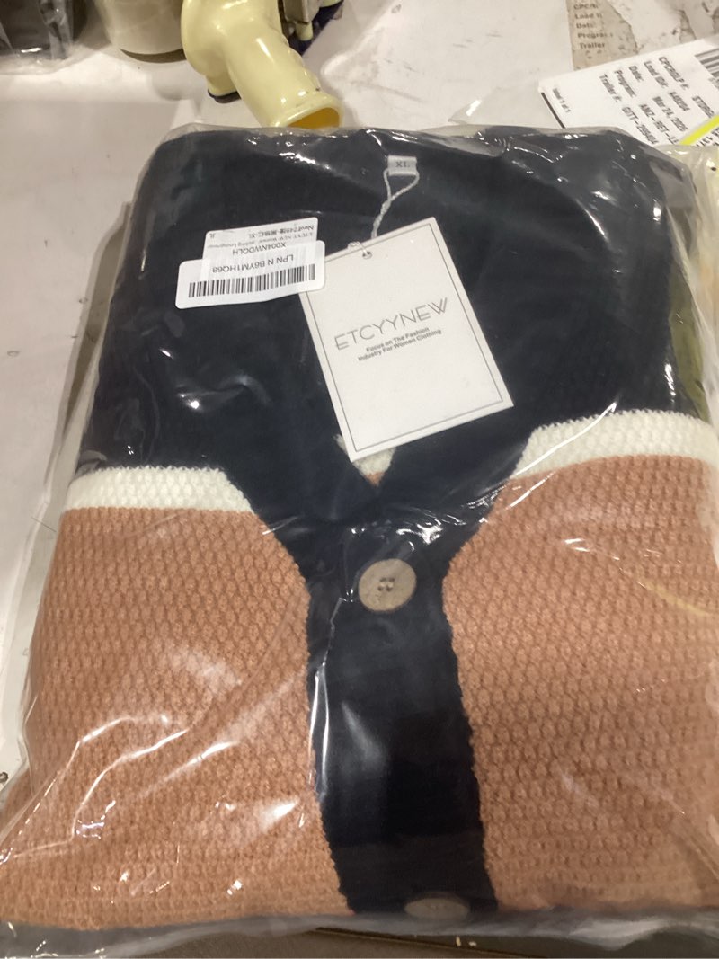 Condition photo showing New/Like New for women's 2 piece outfit lounge set trendy cardigan sweater pants sets v neck button pocket knit matching loungewear x-large blackbrown