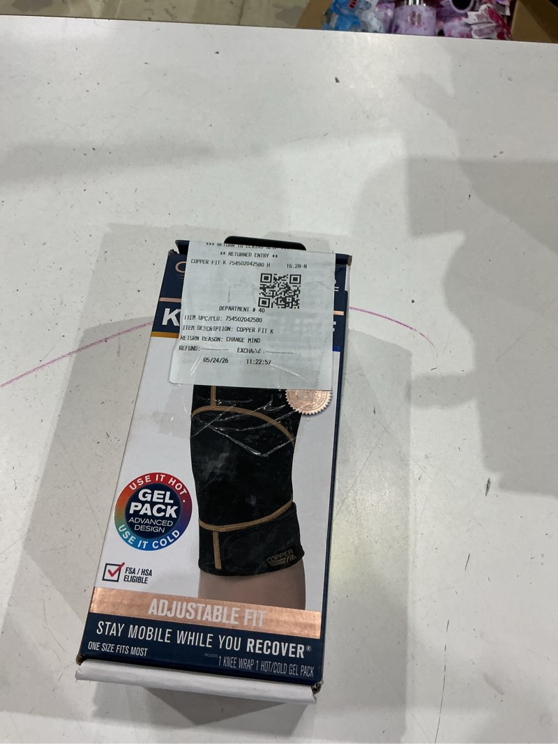 Condition photo showing As Is for copper fit® rapid relief knee wrap | adjustable | hot & cold therapy gel pack