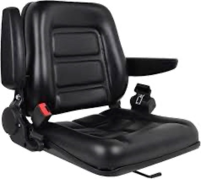 ATQIK Universal Forklift Seat Tractor Seat with Adjustable Backrest,Armrest,Safety Belt and Slide Ra