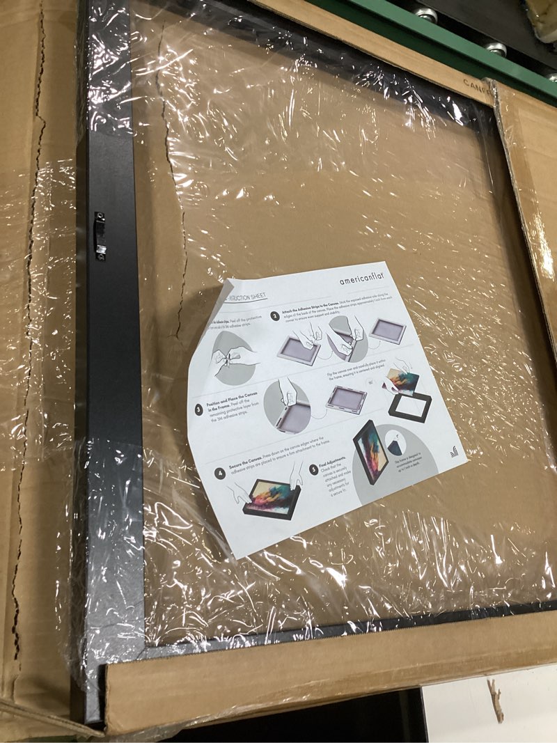 Condition photo showing Good Condition for americanflat 24x36 canvas floating frame with adhesive strips included - vertical and horizontal floating frame for artwork - canvas frames for wall display - black black 24x36