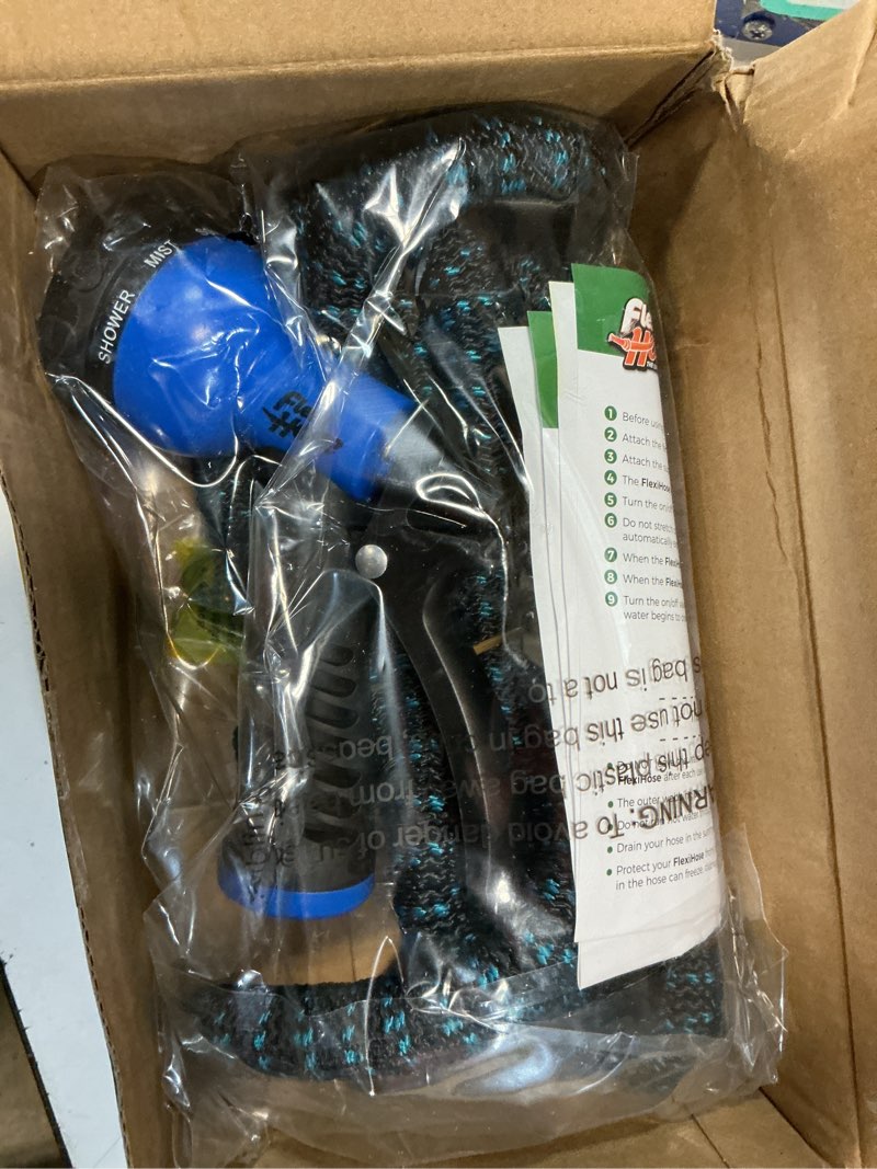 Condition photo showing Good Condition for flexi hose expandable garden hose with 8 function nozzle, 25ft - lightweight retractable garden hose, water hose - no-kink flexibility, 3/4 inch solid brass fittings and double latex core