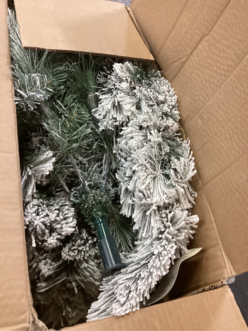 Condition photo showing As Is for 4 Ft Unlit Snow Flocked Christmas Tree, Artificial Xmas Tree with 350 PVC/PE Realistic Branch Tips, Metal Stand Decor for Holiday, Party, Home Easy to Assemble 4ft Unlit Snow-flocked