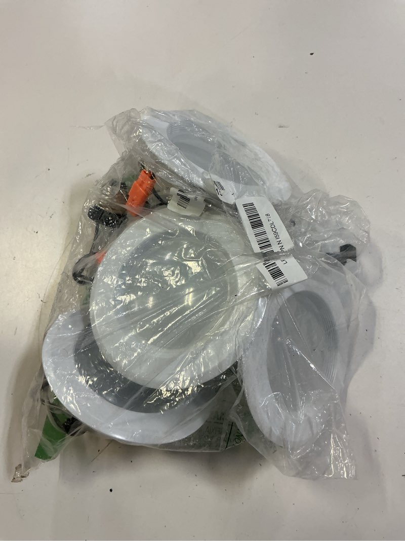 Condition photo showing As Is for feit electric 4 inch led recessed downlight - baffle trim - standard e26 adapter - 5000k daylight - dimmable- 50w equivalent - 45 year life - 540 lumen, 6-pack, ledr4b/950ca/mp/6 5000k daylight 4 inch (pack of 6) standard