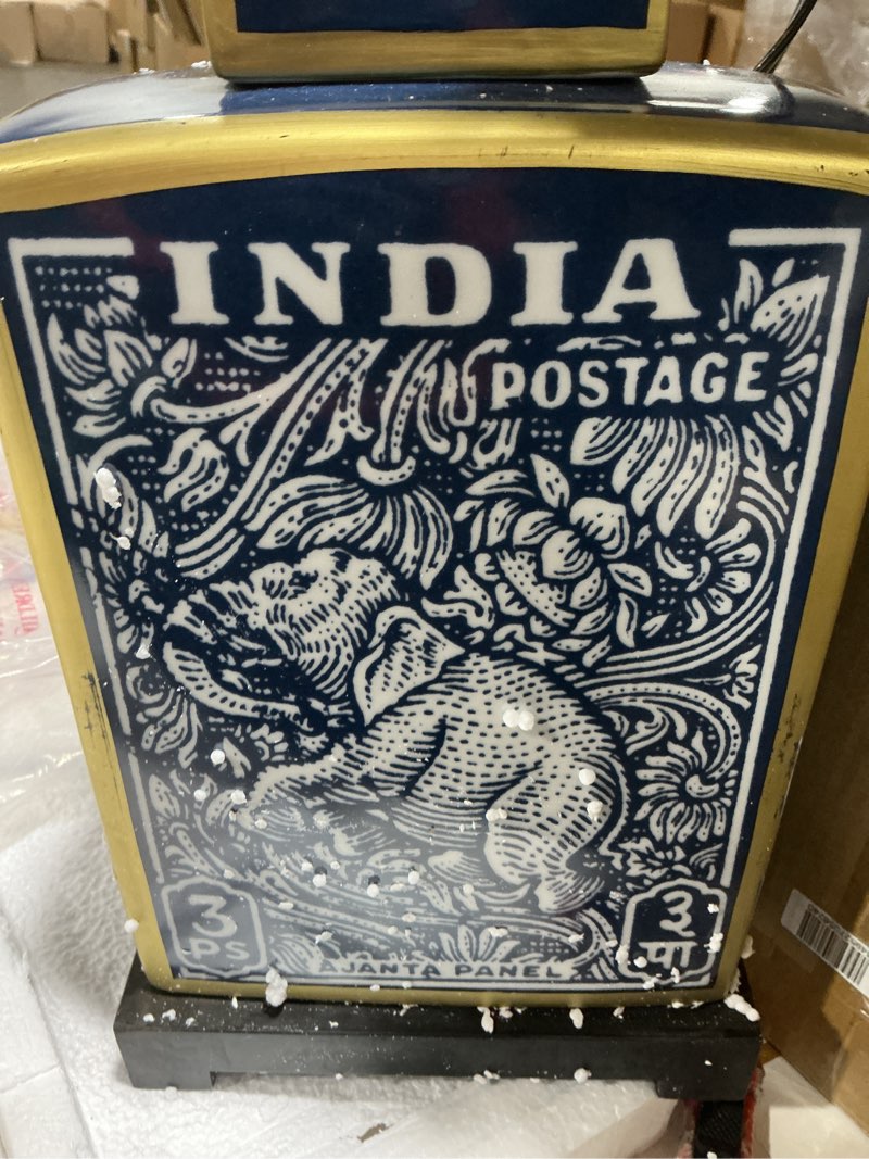 Condition photo showing As Is for Red Lantern 23" Blue Indian Elephant Table Lamp Blue Elephant