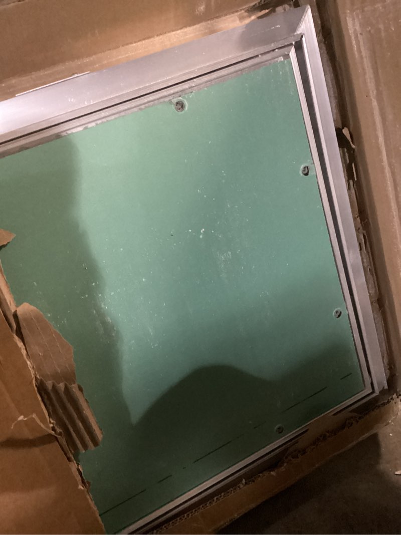 Condition photo showing As Is for 15.75''×47.2'' aluminum drywall access panel flush mount paintable wall ceiling inspection door for plumbing electricity hvac, recessed attic service hidden hatch for home garage office (green) green 15.75x47.2in
