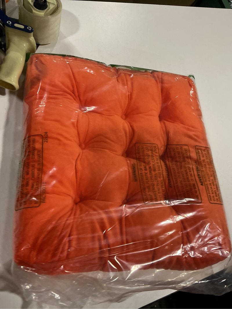 Condition photo showing Good Condition for vctops velvet solid chair pad super soft plush washable square seat cushion for kitchen dining room (orange,18" x 18") 1 count (pack of 1) orange