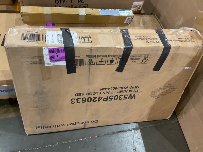 Condition photo showing As Is for twin floor bed with full-upgraded guardrails, solid wood kids floor bed with safety door, low-profile montessori floor bed frame for kids, boys, girls, no box spring needed & childlike design, nature pure wood natural twin