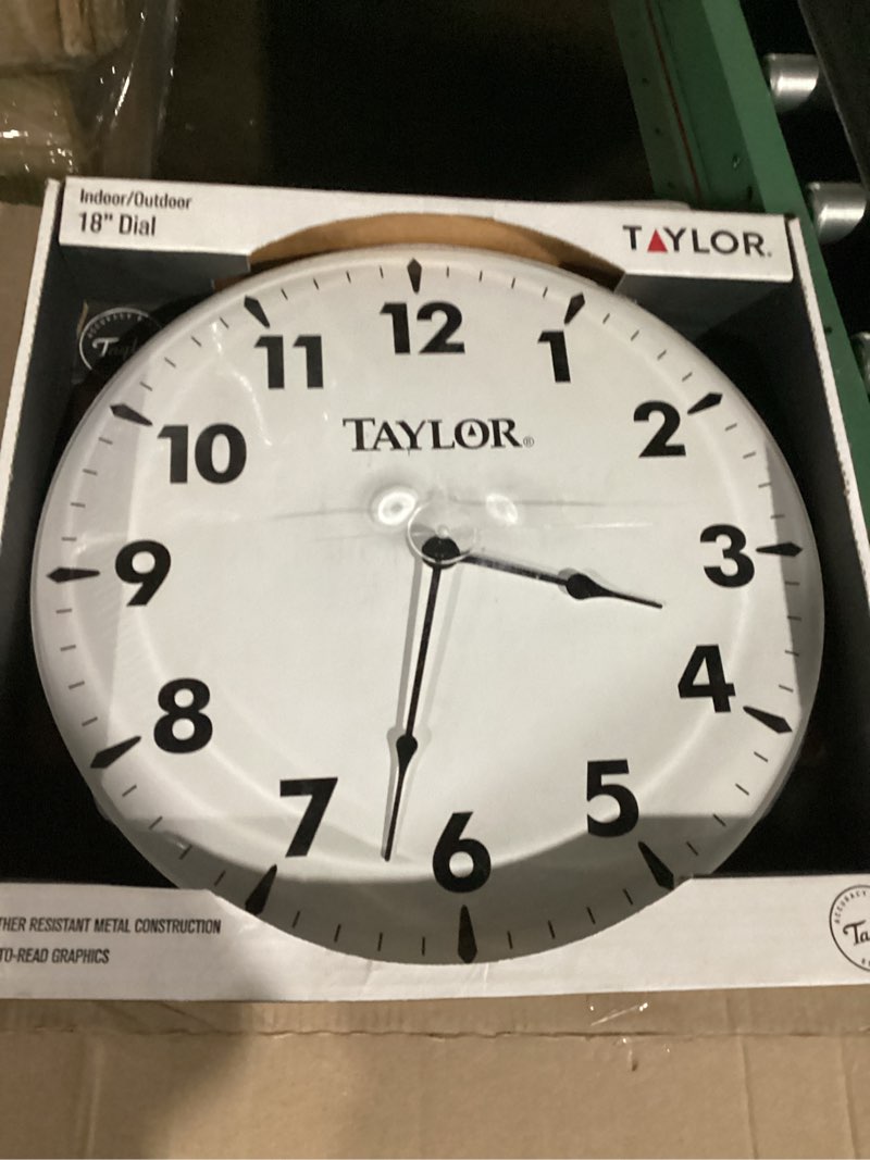 Condition photo showing As Is for Taylor Indoor Outdoor Metal Wall Clock, Wireless Thermometer with Easy to Read Large Numbers for Patio, Pool, and Indoor Areas, 18-inch 18 Inch Patio Clock