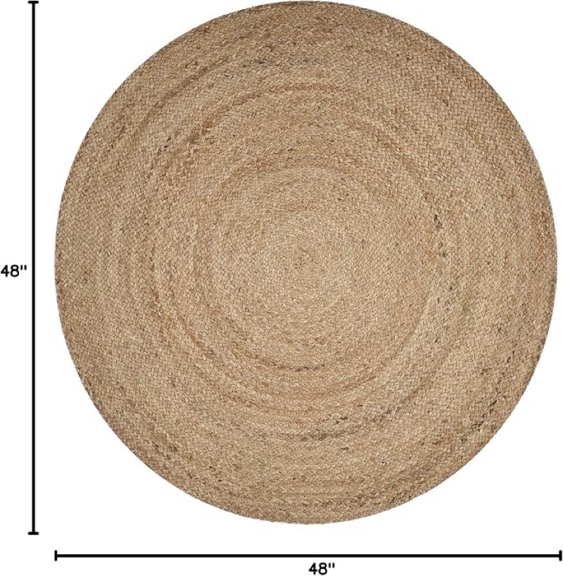 lr home natural jute 4ft round area rug for home decor | braided rugs for living room, bedroom, playroom | modern boho farmhouse indoor carpet for room decor | tan/beige tan/beige 4' (round)