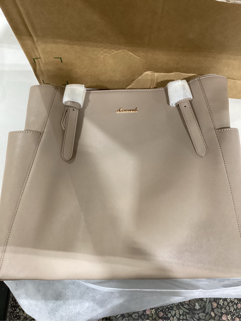 Condition photo showing Good Condition for LOVEVOOK Laptop Tote Bag for Women With Large Cup Holder, Leather Work Tote Bag for Women,17.3 Inch Professional Computer Briefcase Business Teacher Commuter Shoulder Bag,Office Travel Gift Nude Color 17.3 inch