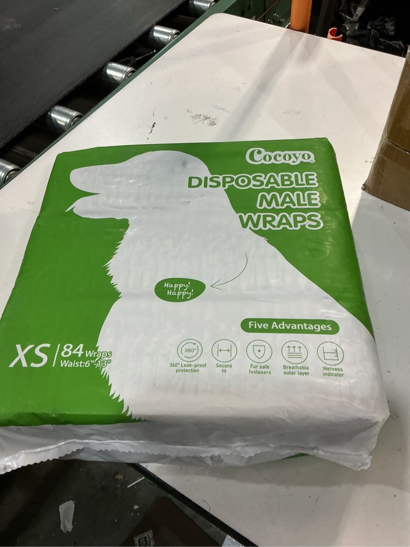 Condition photo showing New/Like New for COCOYO Disposable Male Dog Wraps, Extra Small Size, 84 Count, Super Absorbent, Breathable, Wetness Indicator Green X-Small