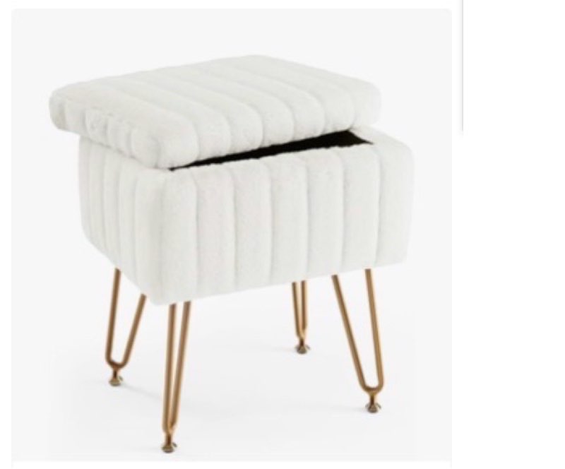 sweetcrispy vanity stool chair with storage, 18.9”h x 16”l x 12.2”w ottoman chair faux fur soft padd