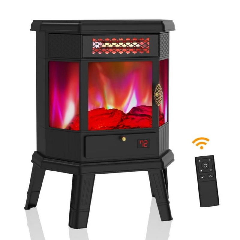 RealSmart Electric Fireplace Heater, 1500W Infrared Fireplace Stove with 3D Flame Effect, 5118 BTU Electric Fireplace with Remote Control for Indoor Use Christmas Gift Red
