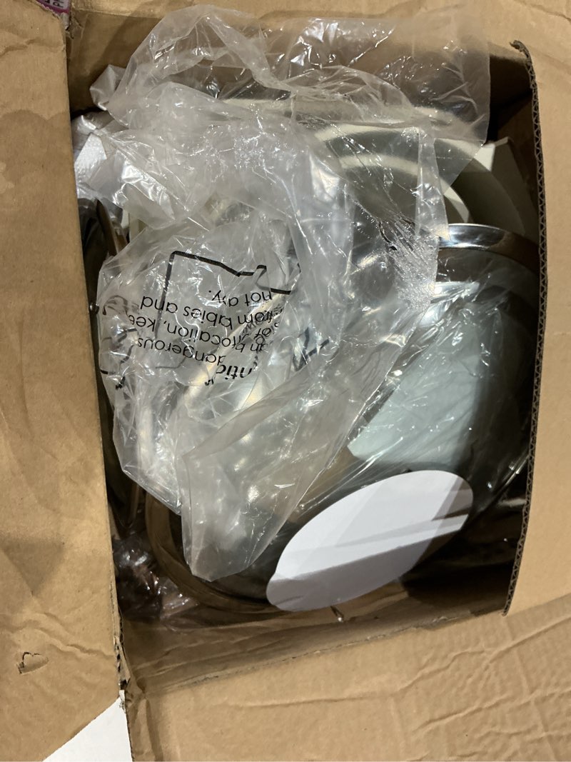 Condition photo showing As Is for kikcoin 16pcs ceramic pots and pans set non stick, includes a 9.5" grill pan, induction kitchen cookware sets, white nonstick rv kitchen camping cooking sets stackable (ptfe, pfos, pfoa free) ceramic white 16 piece
