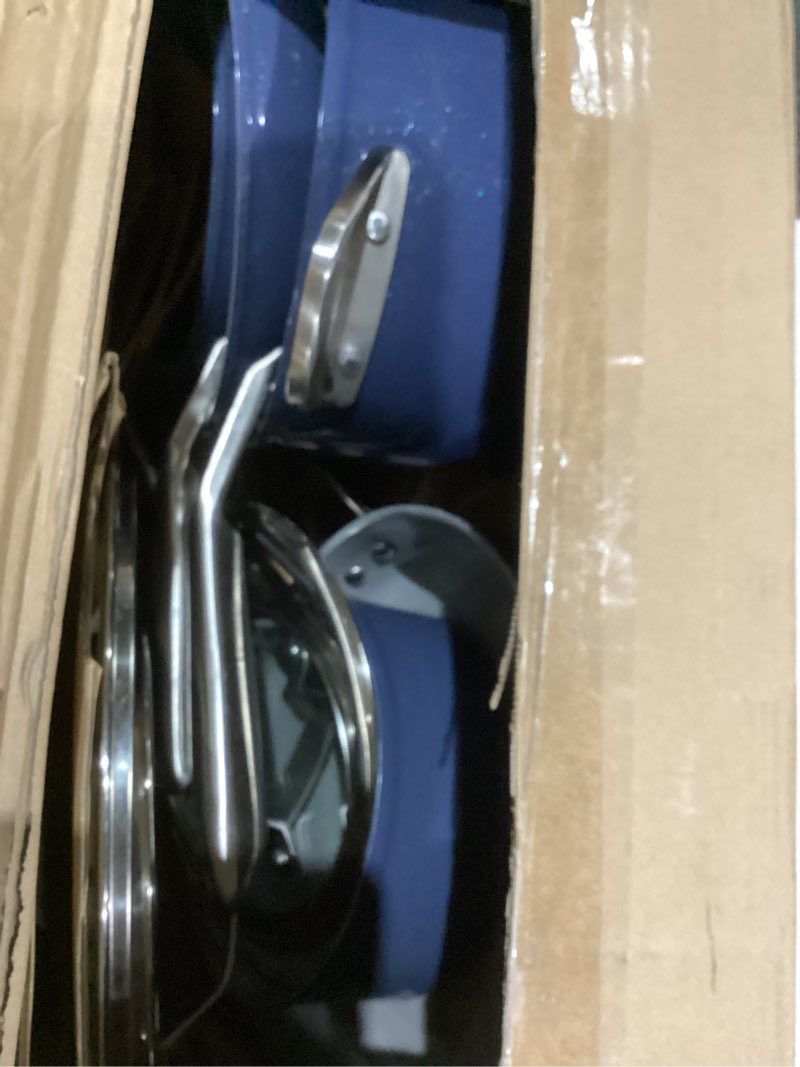 Condition photo showing As Is for Ninja Ceramic Pro 10Piece Cookware Set, NonStick Pots & Pans Set with Glass Lids, Nontoxic, PTFE Free, Ceramic Coated, Stove to Oven Safe, All Stovetop & Induction Compatible, Midnight Blue, CW39010MM 10 piece Midnight Blue