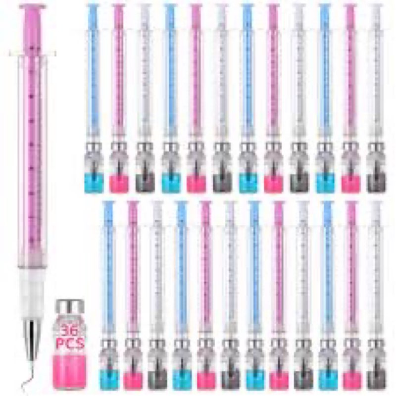 Tideme 36 PCS Syringe Pens, 0.5mm Black Ink Syringe Pen, Gel Pen with Cap, Multicolor Fun Nurse Pens