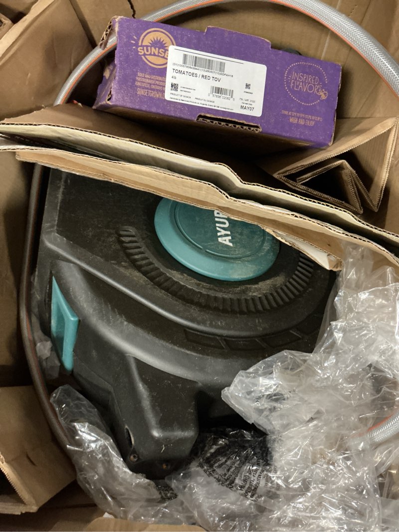 Condition photo showing As Is for ayura retractable garden hose reel 100 ft x 1/2 inch with pro metal shaft, heavy duty automatic garden hose reels with kink-free rewind and lock at any length, wall mount water hose reel for outside