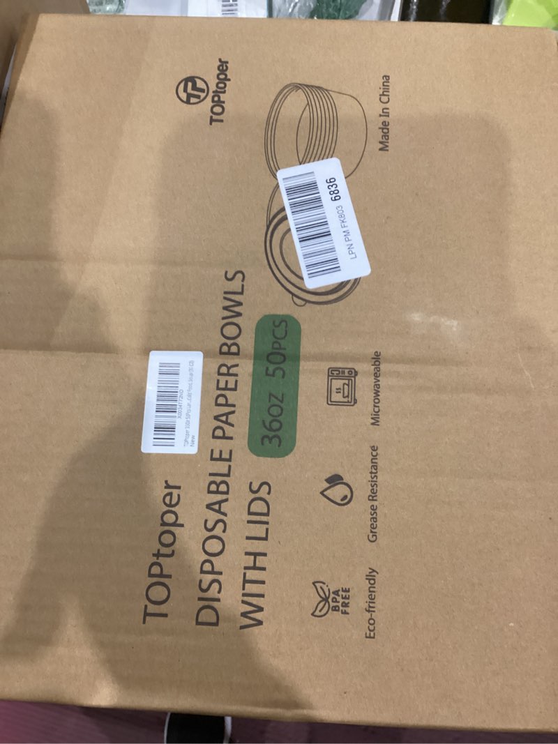 Condition photo showing Good Condition for 36Oz 50Pcs Large Paper Bowls with Lids, Disposable Soup Serving Bowls Bulk Party Supplies for Hot/Cold Food, Soup (36 OZ) 36 OZ(LIDS)