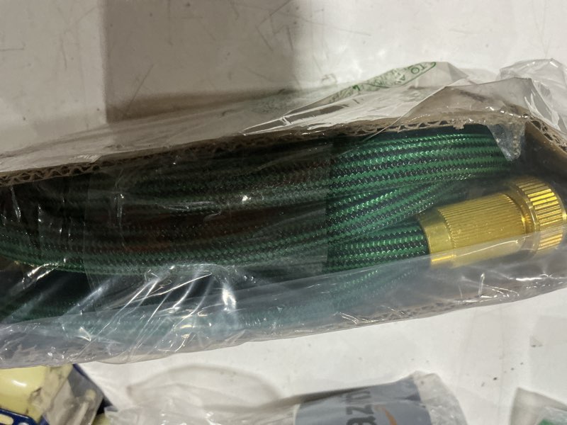 Condition photo showing As Is for non-expandable garden hose 25 ft, heavy duty flexible water hose, kink resistant lightweight hybrid hose with durable fabric skin, leakproof hose male to female fittings 25ft green
