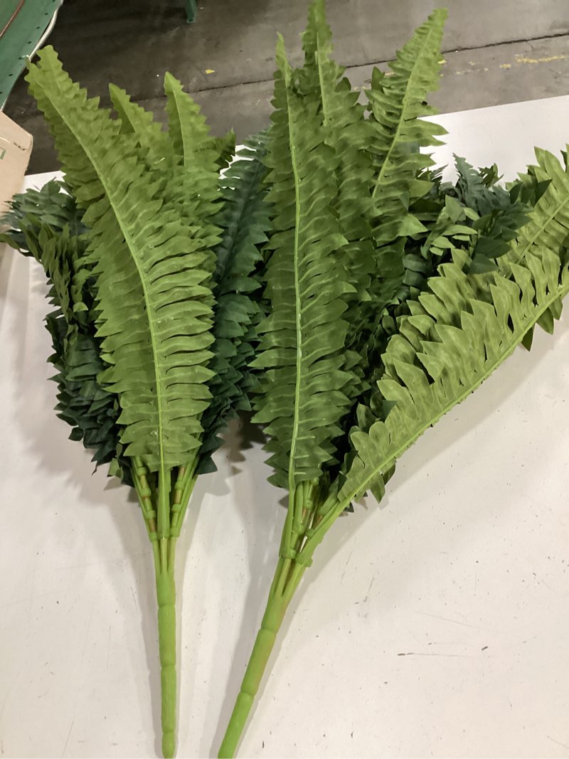 Condition photo showing Good Condition for forest prince 35" ferns artificial bush plants large, 2 artificial boston ferns with 39 fronds for outdoors home decor