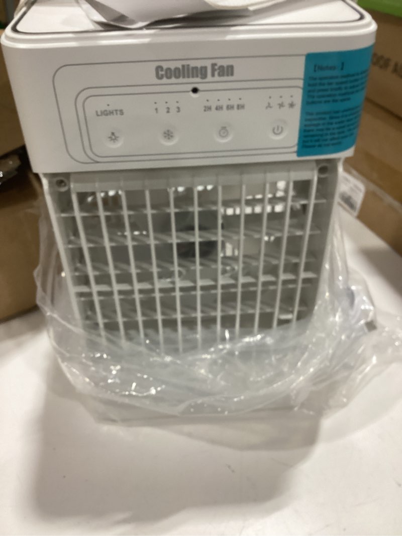 Condition photo showing Good Condition for portable air conditioners, 3 speeds, 3 mist settings, 40oz xl water tank, 2~8h timer & 7-color ambient lights, air conditioner portable, personal small mini air conditioner air cooler for room bedroom