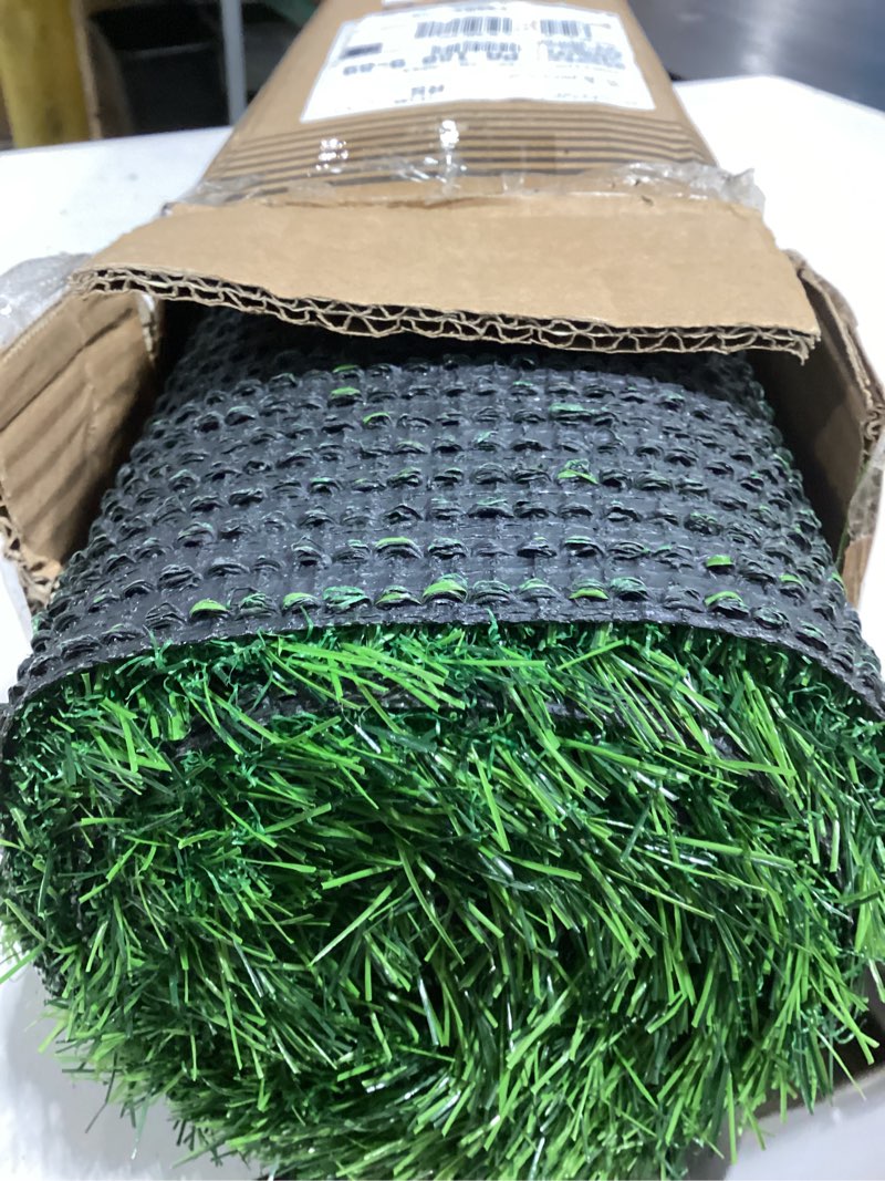 Condition photo showing Good Condition for grass pad for dogs, 72" x 48" artificial turf for pets potty training, fake grass mat with drainage holes, easy to clean, large turf rug outdoor indoor use 72"l x 48"w