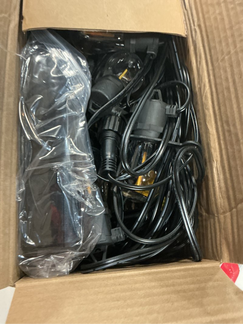 Condition photo showing Good Condition for addlon 50ft led outdoor string lights with edison shatterproof bulbs, weatherproof strand, commercial grade patio lights, decorative for garden or patio, black