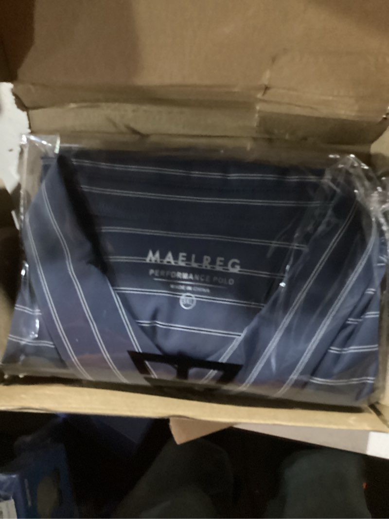 Condition photo showing New/Like New for M MAELREG Mens Striped Golf Shirts Short Sleeve Silk-Like Touch Water-Resistant Breathable Soft Collared Polo Shirts for Men 3X-Large Dark Grey Stripe