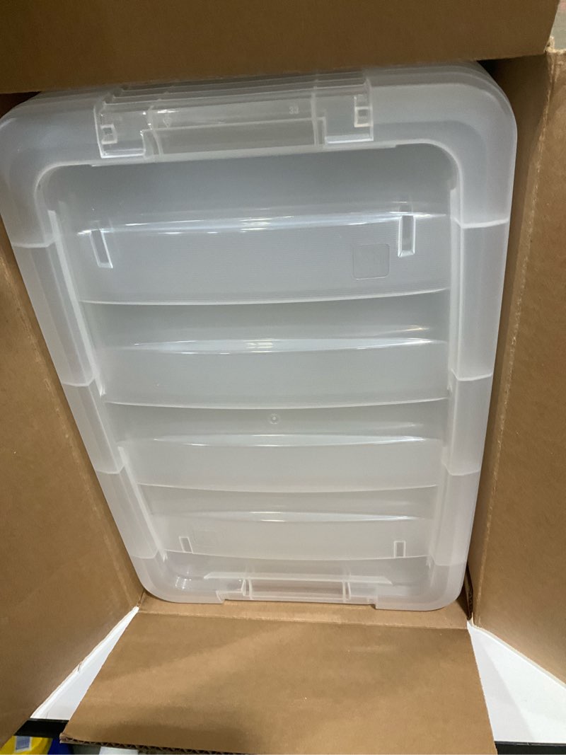 Condition photo showing As Is for IRIS USA 13 QT Plastic Storage Box with Lid and Latches - 6 Pack - BPA-Free, See-Through Organizing Solution, Durable Nestable Stackable Containers, Secure Pull Handle - Clear Clear 13 Qt 6 Pack