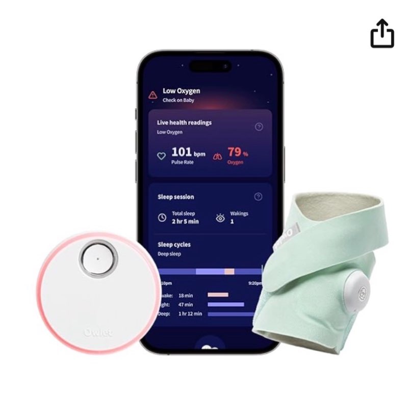 owlet dream sock - smart baby monitor view heart rate and average oxygen o2 as sleep quality indicators. wakings, movement, and sleep state. digital sleep coach and sleep assist prompts - mint