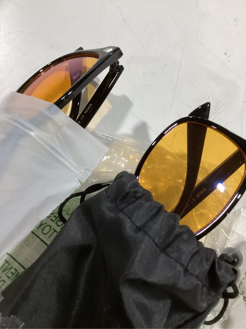 Condition photo showing Good Condition for 2 packs professional sleep glasses with 98.7% blue light blocking dual ar coatings amber lens, computer gaming glasses for men women, anti fatigue & eye strain (01)-black+transparent amber lens(strengthen protect)