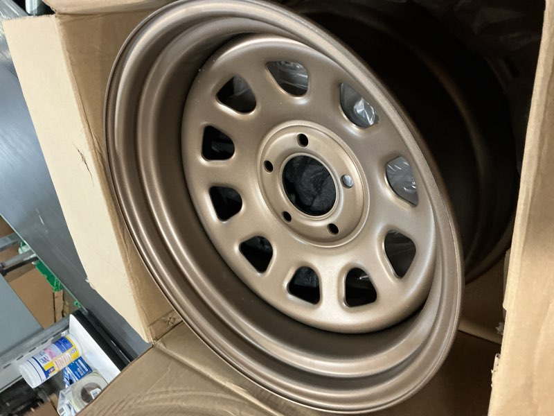 Condition photo showing Good Condition for Rough Country Bronze Steel Wheel - 17x9, 5x5 Bolt Pattern, 12mm Offset, 3.30 Bore, Heavy-Duty D-Window Off-Road Rim for Trucks & Jeeps