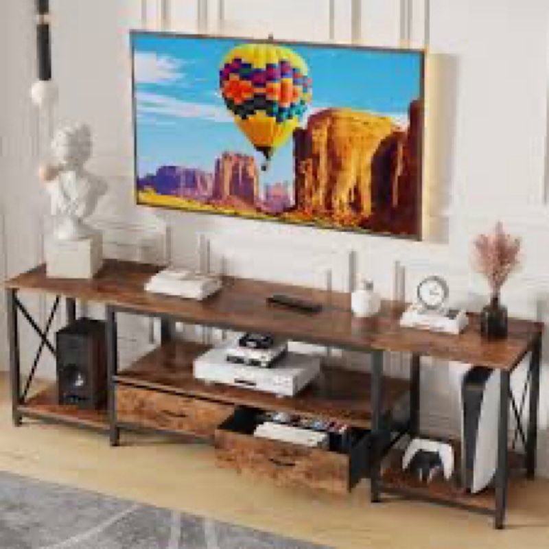 GYIIYUO TV Stand with Fabric Drawers - Entertainment Center and Industrial Console Table with Open S