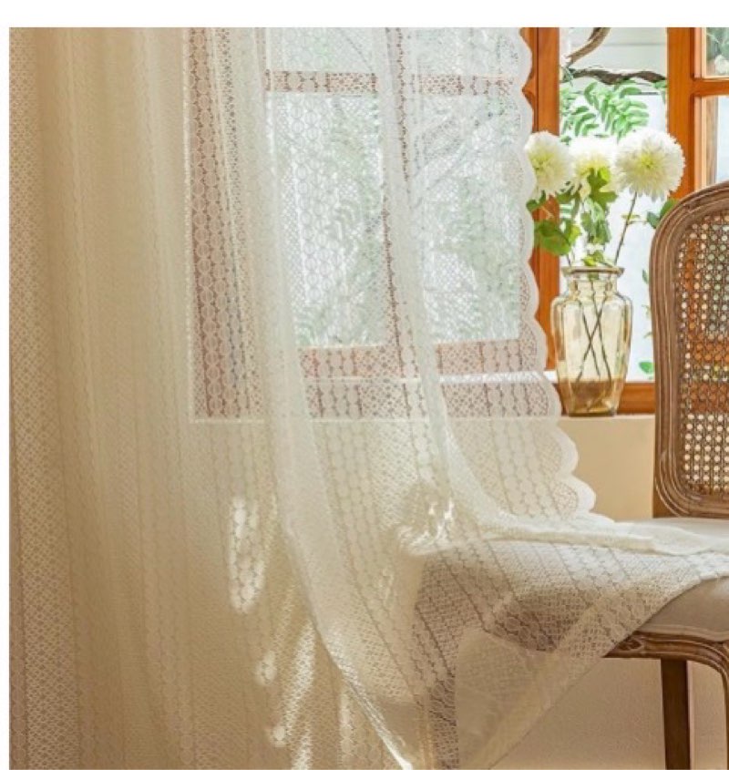 AmHoo 2 Panels Boho Vintage Lace Semi Sheer Curtain Farmhouse Voile Curtains for Living Room Bedroom Window Treatment  53 x 95 (Pack of 2) beige