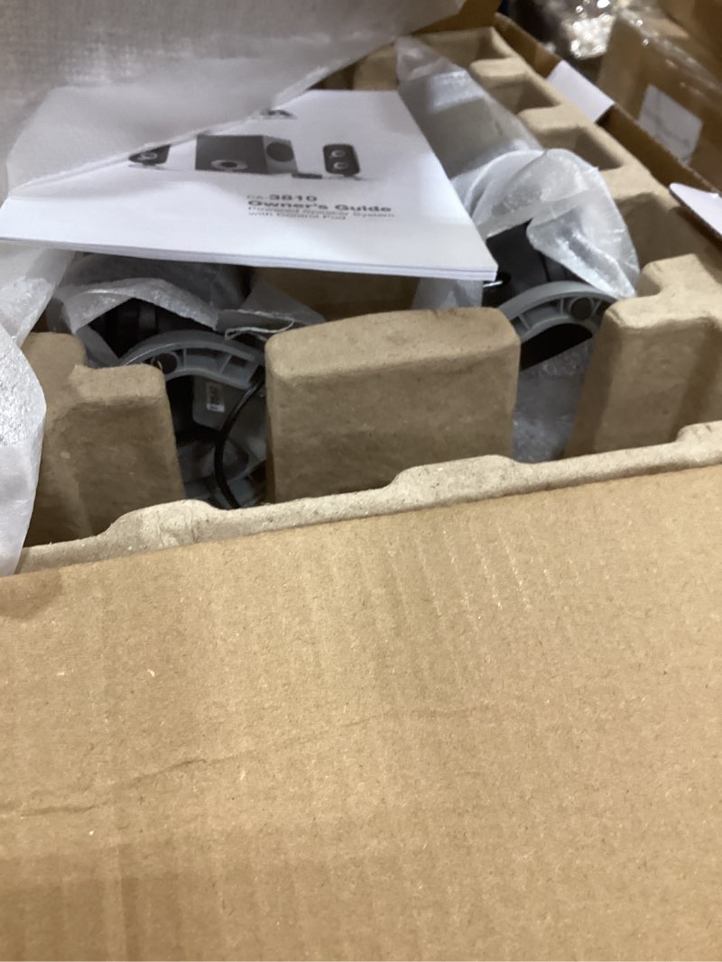 Condition photo showing As Is for cyber acoustics ca-3810 2.1 multimedia speaker system with subwoofer, 80 watts peak power, strong bass, perfect for music, movies, and games 2.1 80w