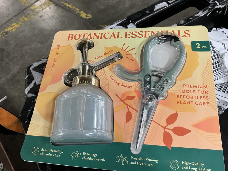 Condition photo showing New/Like New for modern sprout gardening shears and glass plant mister set