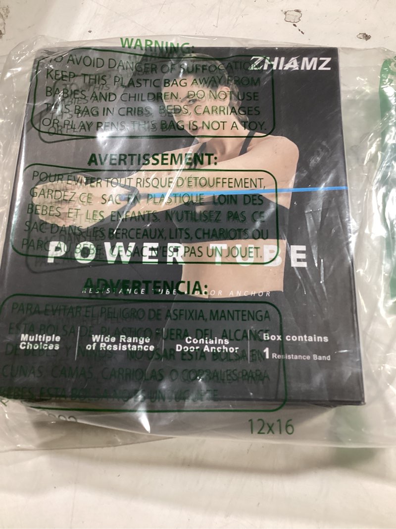 Condition photo showing New/Like New for resistance bands with handles, single resistance bands, exercise bands with handles, for resistance training, physical therapy, home workouts, fitness, pilates green-30lbs