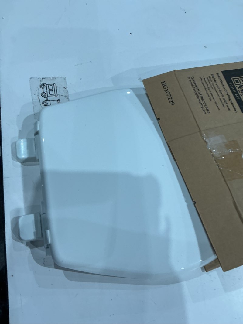 Condition photo showing As Is for little2big toilet seat with built-in potty training seat, slow close, durable plastic, made in usa, round, white