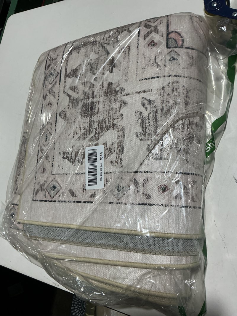 Condition photo showing Good Condition for BESTSWEETIE 6x9 Area Rug Washable Rugs for Living Room, No Pile Boho Carpet for Entryway Bedroom Dinning Room, Vintage Carpet Print Distressed Non-Slip, 6 x 9 ft, Pink Beige Grey Grey/Pink 6' x 9' (Rectangular)