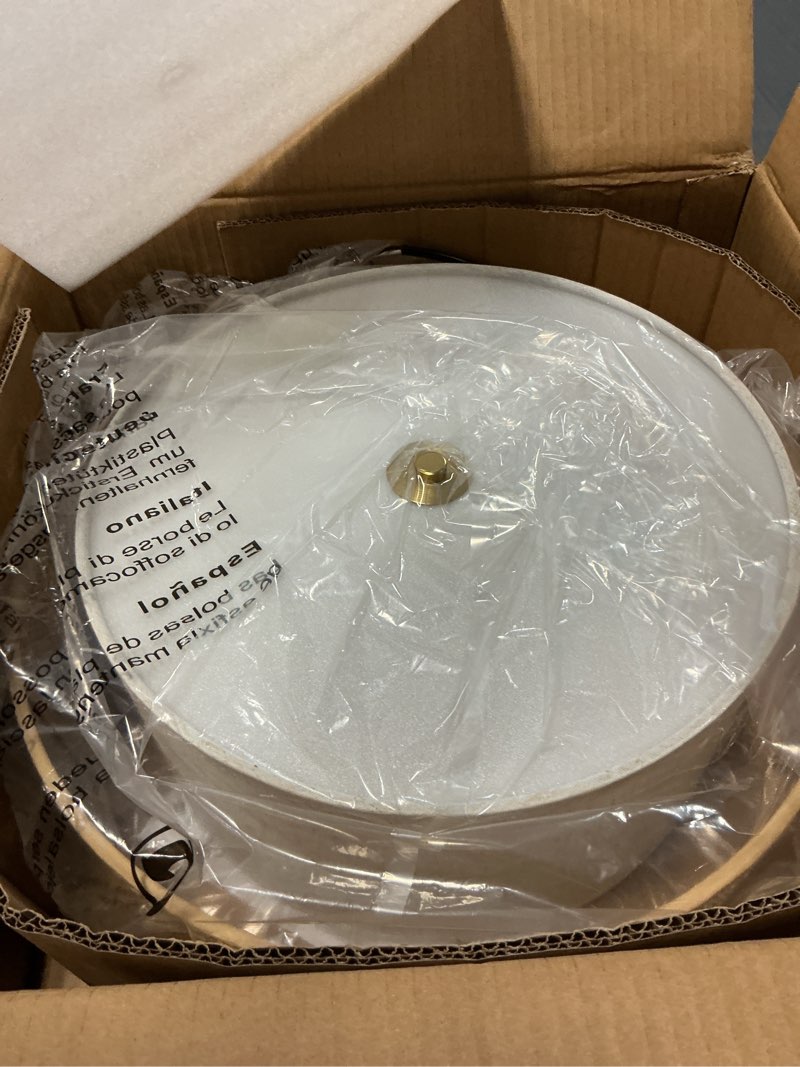 Condition photo showing Good Condition for semi flush mount ceiling light, 16" gold light fixtures ceiling mount, 3-light boho rattan linen drum light fixture, modern farmhouse chandelier for bedroom entryway living room hallway foyer