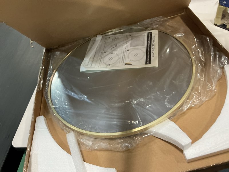 Condition photo showing Good Condition for Sweetcrispy 20in Round Bathroom Mirrors for Wall, Bathroom Mirrors for Over Sink, Wall Decor for Bathroom, Entryway, Bedroom, Vanity, Classical Gold Classical Gold 20.2"L x 20.2"W Round