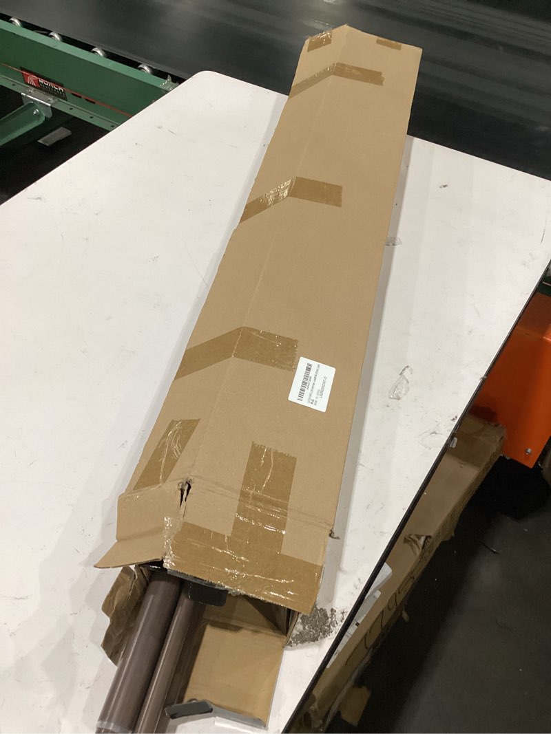 Condition photo showing Good Condition for 1-1/8 inch diameter dark walnut curtain rods with cap finial, 72-144'' telescoping faux wood design double curtain rods for window width 68-140 inch, 1 pack dark walnut 72-144''