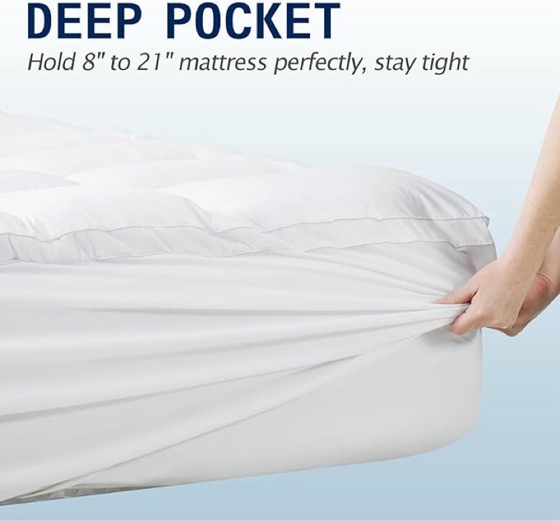 sopat queen size mattress topper, extra thick pillow top, soft down alternative fill, deep pocket mattress pad, 60x80 in, white, machine washable