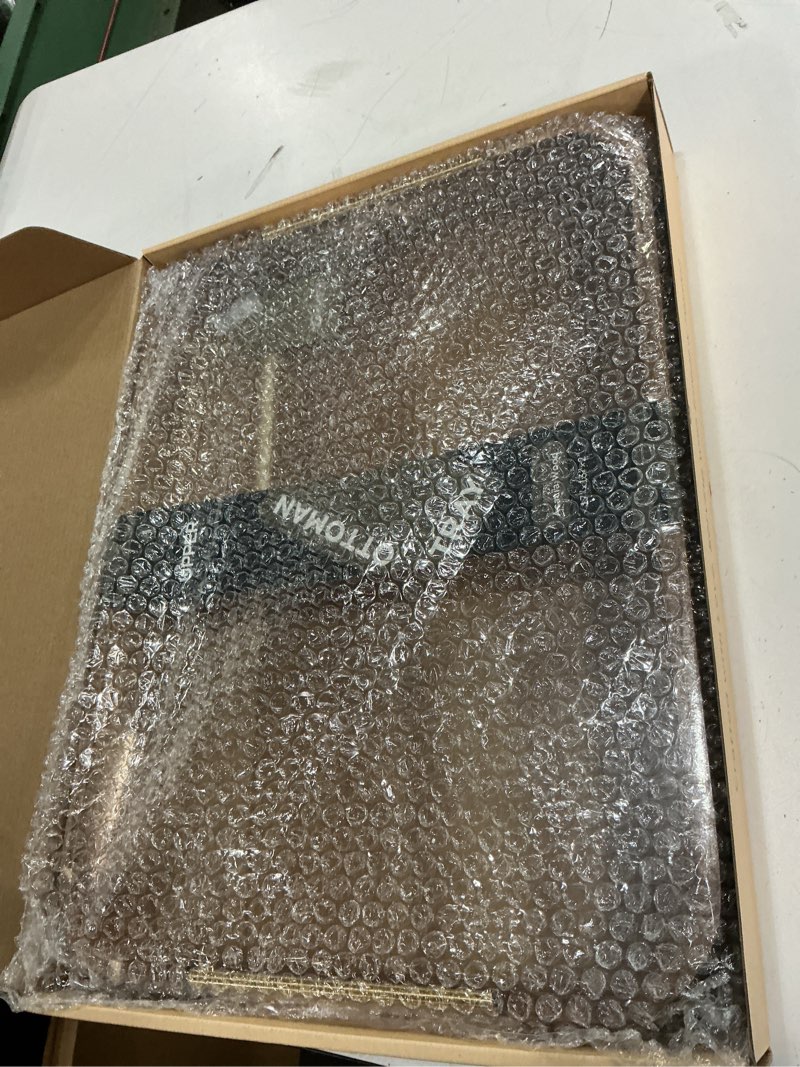 Condition photo showing New/Like New for Upper Acacia Wood Ottoman Tray 17x13 Inches with Handles, Decorative Serving Tray for Coffee Table, Breakfast Tray with Anti-Skid Pads Golden Handle 1