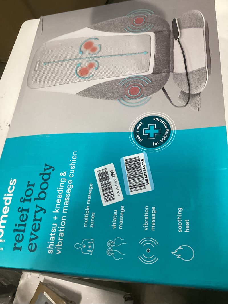 Condition photo showing New/Like New for Homedics Shiatsu + Kneading & Vibration Massage Cushion with Heat, Deep Kneading, Handheld Remote, Lumbar Vibration Waves, 3 Massage Zones, Upper, Lower, Full Back, Fits Most Chairs, Premium Fabric
